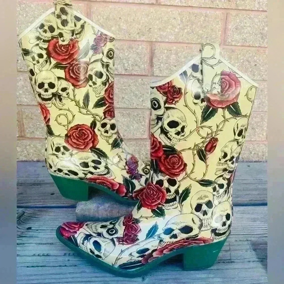 Nomad Rainboots skull/rose western boots SZ 9 - Picture 4 of 10